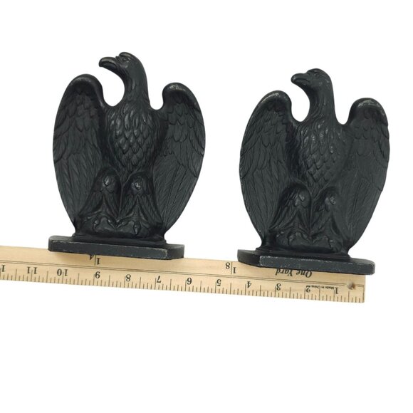 Cast Iron Eagle Bookends Pair Black Vintage Americana Heavy Patriotic Doorstop - Picture 10 of 12